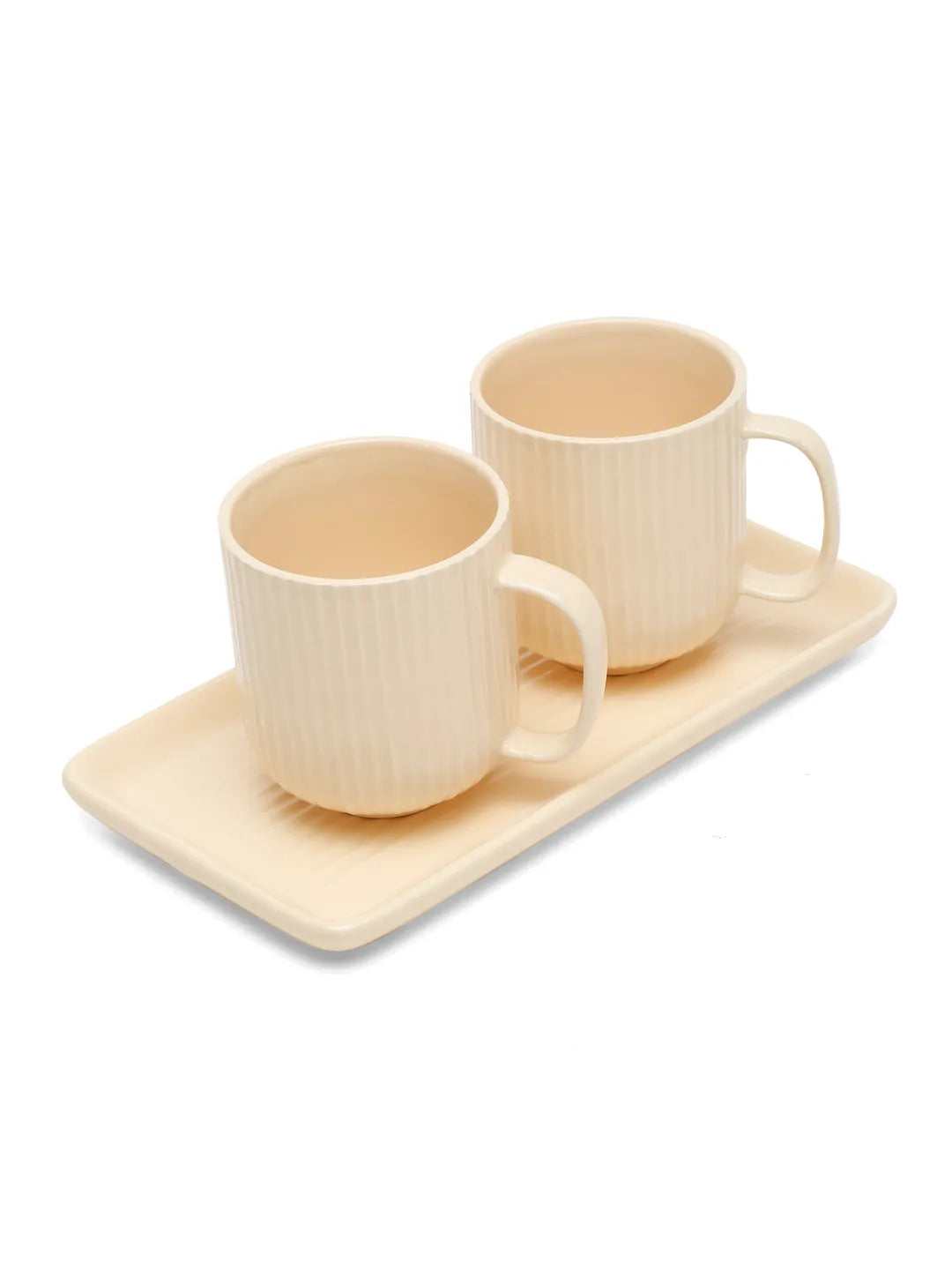 Shilpkara "Traces of the Ancient" Handcrafted Ceramic Cups Set of 2 with Tray (320 ML, Microwave Safe, Dishwasher Safe)