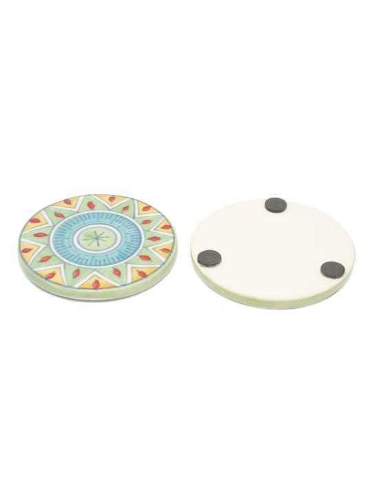 Shilpkara Magnificient Mandala Handpainted Coffee and Tea Coasters for Office with Stand (Set of 4, Ceramic) - Coasters for Coffee Table Wooden Coasters for Home Set of 4 Dining Table Coasters