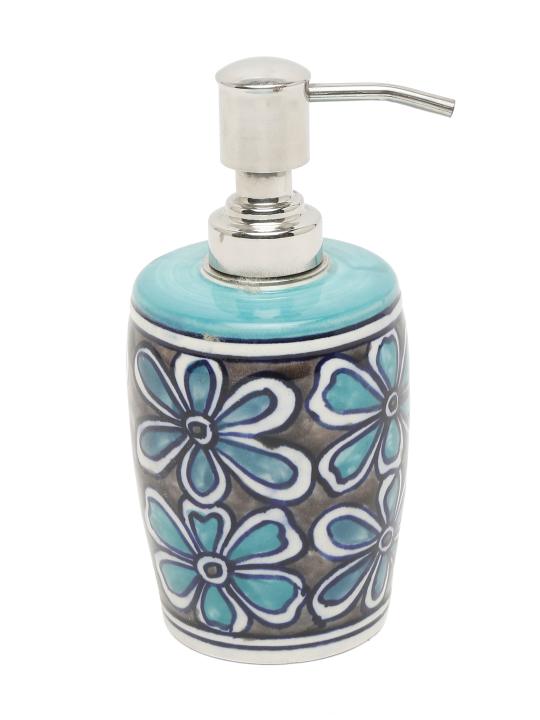 Shilpkara Ethnic Lily Handpainted Ceramic Bathroom Accessories Set for Home Bathroom Set of 3 (Liquid Soap Dispenser, Soap Dish, Toothbrush Holder)