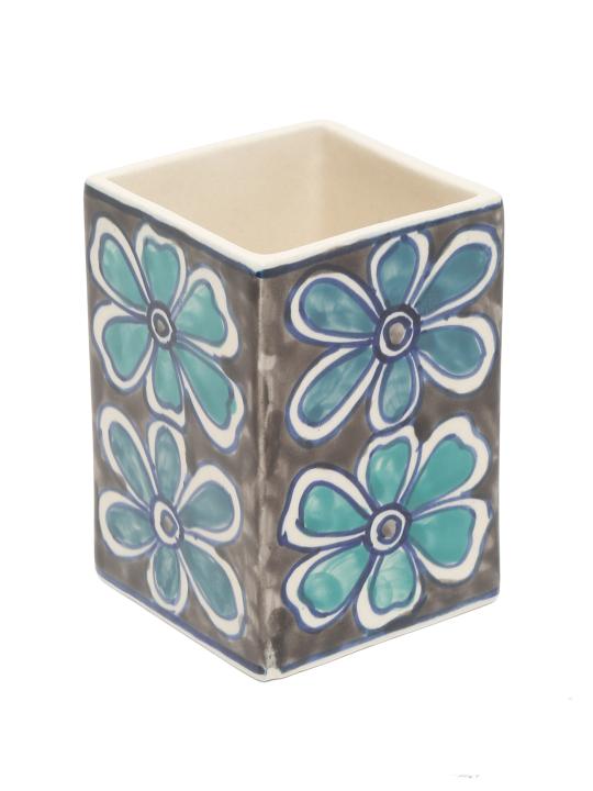 Shilpkara Ethnic Lily Handpainted Ceramic Bathroom Accessories Set for Home Bathroom Set of 3 (Liquid Soap Dispenser, Soap Dish, Toothbrush Holder)