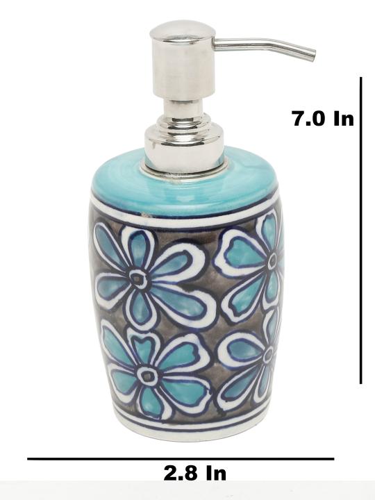 Shilpkara Ethnic Lily Handpainted Ceramic Bathroom Accessories Set for Home Bathroom Set of 3 (Liquid Soap Dispenser, Soap Dish, Toothbrush Holder)
