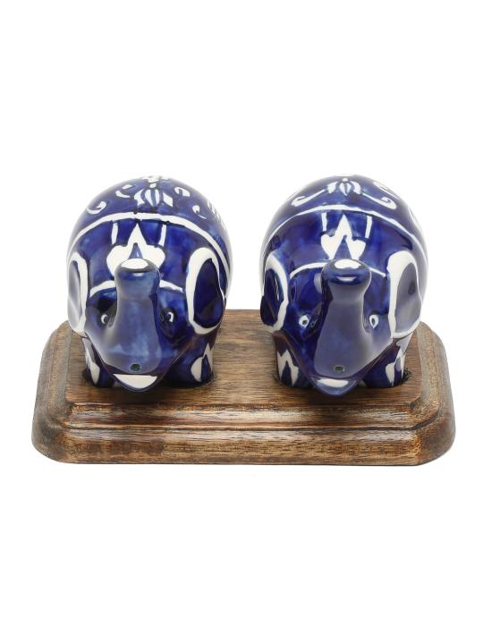 Shilpkara Twin Elephant Shaped Handpainted Ceramic Salt Pepper Set for Dining Table Salt and Pepper Shakers (Set of 2, 50 ML)