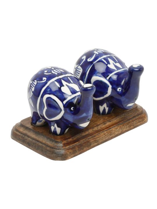 Shilpkara Twin Elephant Shaped Handpainted Ceramic Salt Pepper Set for Dining Table Salt and Pepper Shakers (Set of 2, 50 ML)