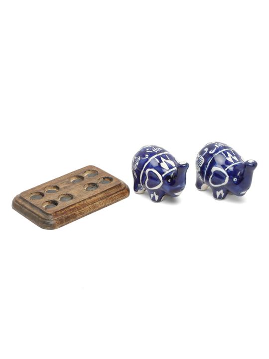Shilpkara Twin Elephant Shaped Handpainted Ceramic Salt Pepper Set for Dining Table Salt and Pepper Shakers (Set of 2, 50 ML)