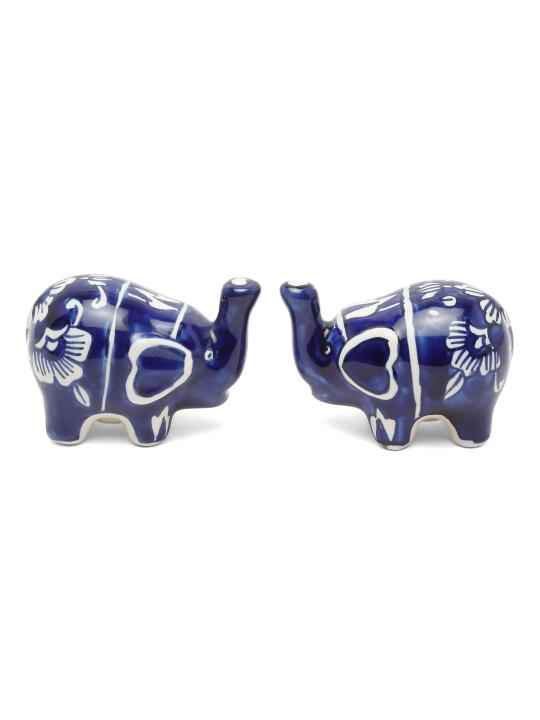Shilpkara Twin Elephant Shaped Handpainted Ceramic Salt Pepper Set for Dining Table Salt and Pepper Shakers (Set of 2, 50 ML)