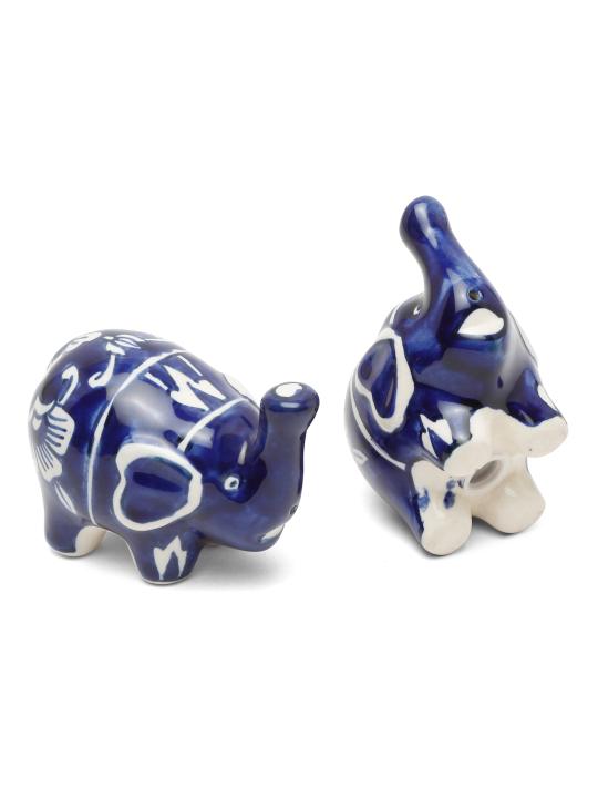 Shilpkara Twin Elephant Shaped Handpainted Ceramic Salt Pepper Set for Dining Table Salt and Pepper Shakers (Set of 2, 50 ML)