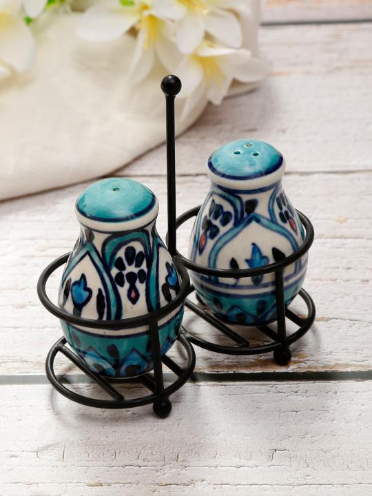 Shilpkara Floral Feels Handpainted Ceramic Salt Pepper Set for Dining Table Salt and Pepper Shakers (Set of 2, 100 ML)