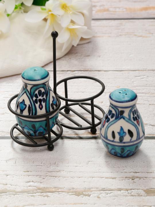 Shilpkara Floral Feels Handpainted Ceramic Salt Pepper Set for Dining Table Salt and Pepper Shakers (Set of 2, 100 ML)