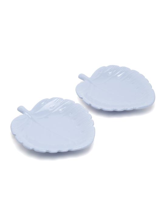 Shilpkara The Leaf Shade Handcrafted Apetizer Chip-N-Dip Snacks Serving Ceramic Platter for Dining Table (Set of 2, Microwave Safe, Dishwasher Safe)