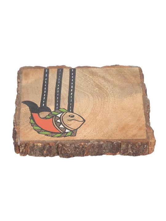 Shilpkara 'Madhubani Fish Square' Coasters for Office in Mango Wood (Set of 4) - Tea Coasters for Dining Table Accessories for Home Coasters for Cups Wooden Costers Set Table Coasters for Glasses