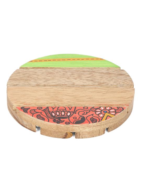 Shilpkara 'Madhubani Elephant' Round Coasters for Office in Rose Wood (Set of 4) - Tea Coasters for Dining Table Accessories for Home Coasters for Cups Wooden Costers Set Table Coasters for Glasses