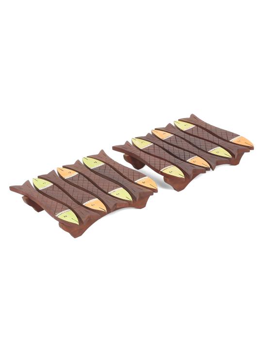 Shilpkara 'Tribal Fish' Wooden Coasters for Office in Rose Wood (Set of 2) - Tea Coasters for Dining Table Accessories for Home Coasters for Cups Wooden Costers Set Table Coasters for Glasses