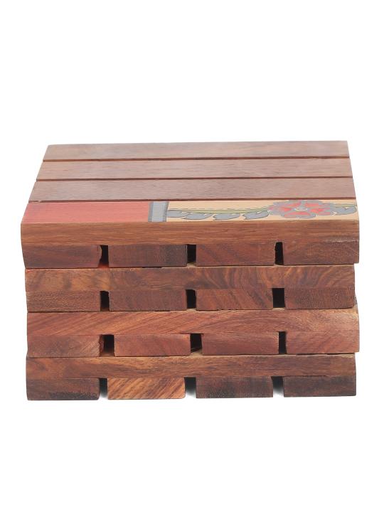 Shilpkara 'Tribal Leaf Shade' Wooden Coasters for Office in Rose Wood (Set of 4) - Tea Coasters for Dining Table Accessories for Home Coasters for Cups Wooden Costers Set Table Coasters for Glasses