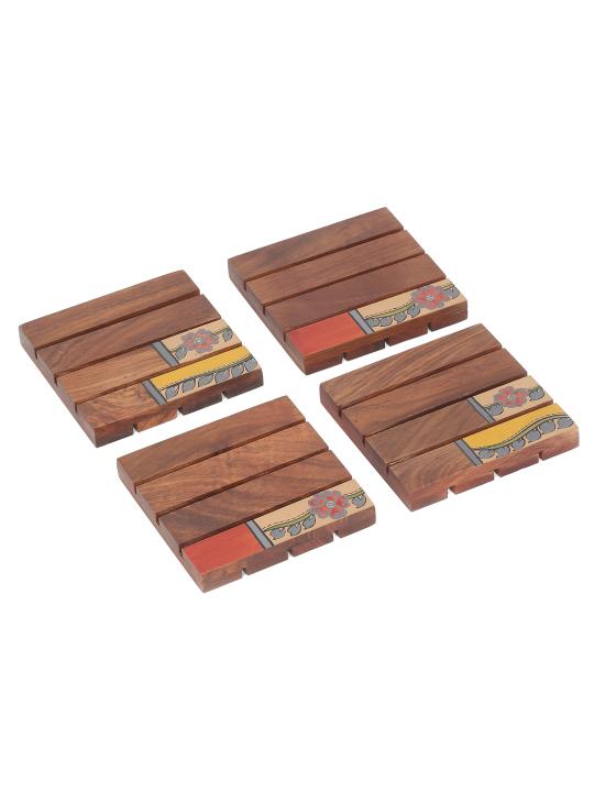 Shilpkara 'Tribal Leaf Shade' Wooden Coasters for Office in Rose Wood (Set of 4) - Tea Coasters for Dining Table Accessories for Home Coasters for Cups Wooden Costers Set Table Coasters for Glasses