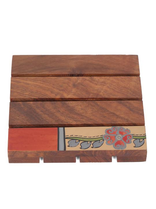 Shilpkara 'Tribal Leaf Shade' Wooden Coasters for Office in Rose Wood (Set of 4) - Tea Coasters for Dining Table Accessories for Home Coasters for Cups Wooden Costers Set Table Coasters for Glasses