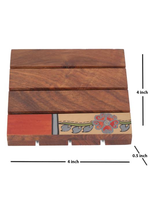 Shilpkara 'Tribal Leaf Shade' Wooden Coasters for Office in Rose Wood (Set of 4) - Tea Coasters for Dining Table Accessories for Home Coasters for Cups Wooden Costers Set Table Coasters for Glasses