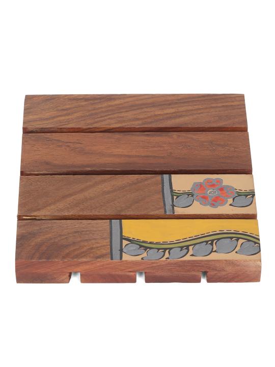 Shilpkara 'Tribal Leaf Shade' Wooden Coasters for Office in Rose Wood (Set of 4) - Tea Coasters for Dining Table Accessories for Home Coasters for Cups Wooden Costers Set Table Coasters for Glasses