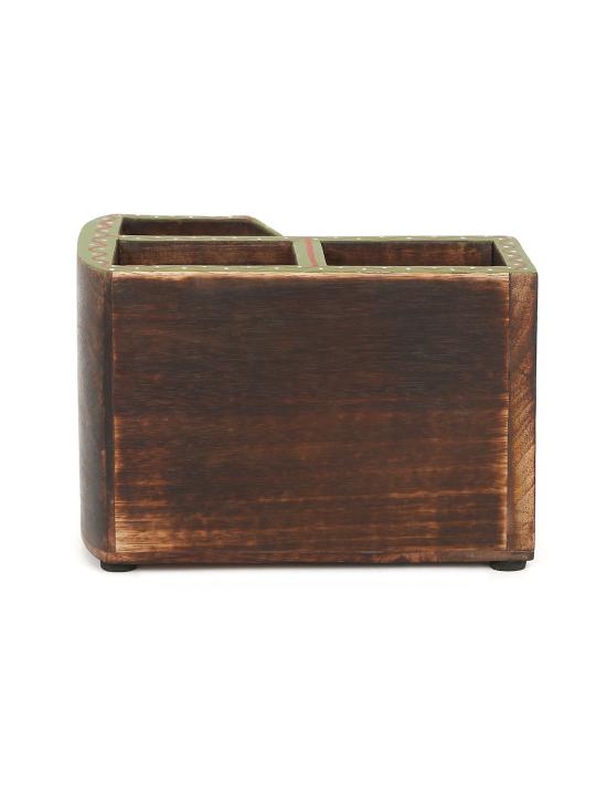 Shilpkara 'Pichhwai Dhenu' Wooden Cutlery & Napkin Holder (3 Compartments) - Cutlery Stand for Kitchen Dining Table Wooden Cutlery Spoon Stand Napkin Tissue Holder Kitchen Organiser Tableware