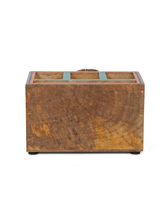 Shilpkara 'Pichhwai Iteeha' Wooden Cutlery & Napkin Holder (4 Compartments) - Cutlery Stand for Kitchen Dining Table Wooden Cutlery Spoon Stand Napkin Tissue Holder Kitchen Organiser Tableware