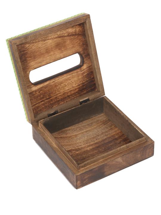 Shilpkara 'Happy Elephant' Handcrafted Madhubani Wooden Napkin Holder for Dining Table & Tissue Paper Holder in Mango Wood
