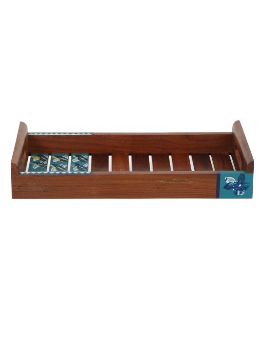 Shilpkara 'Shades of Leaf' Handcrafted Wooden Tray for Serving Tray for Breakfast Tray for Dining Table in Sheesham Wood
