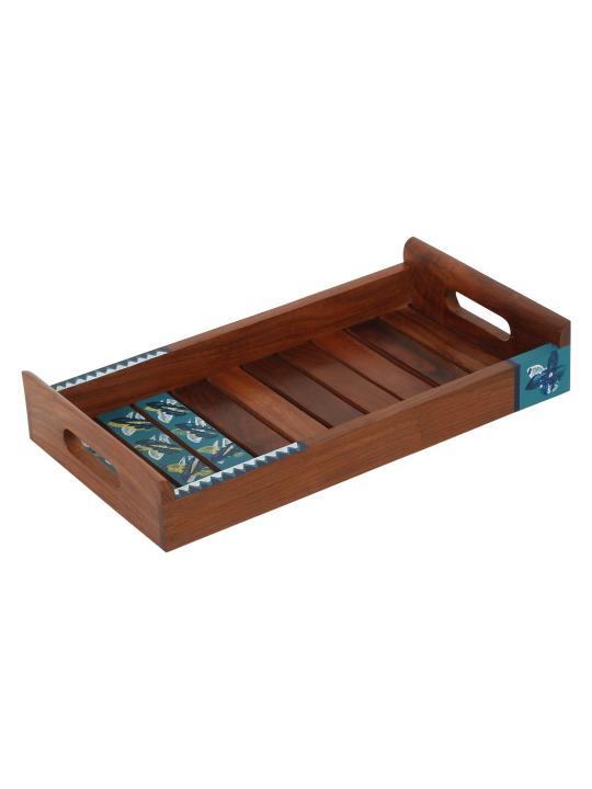 Shilpkara 'Shades of Leaf' Handcrafted Wooden Tray for Serving Tray for Breakfast Tray for Dining Table in Sheesham Wood