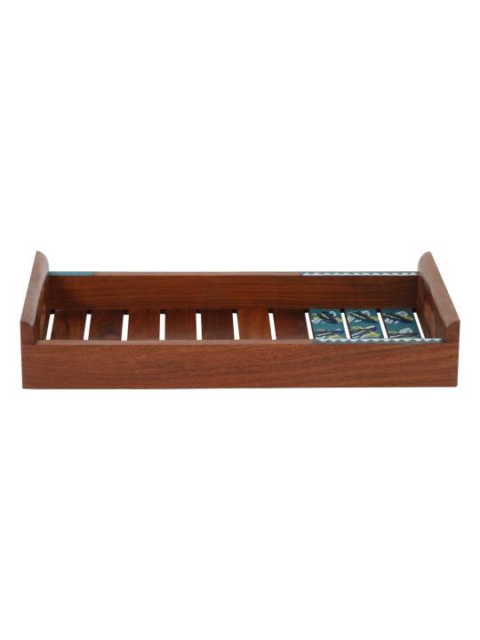 Shilpkara 'Shades of Leaf' Handcrafted Wooden Tray for Serving Tray for Breakfast Tray for Dining Table in Sheesham Wood