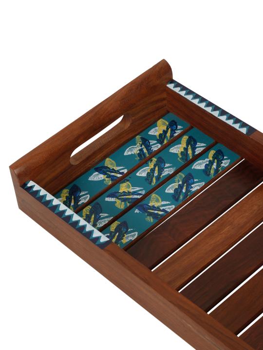 Shilpkara 'Shades of Leaf' Handcrafted Wooden Tray for Serving Tray for Breakfast Tray for Dining Table in Sheesham Wood