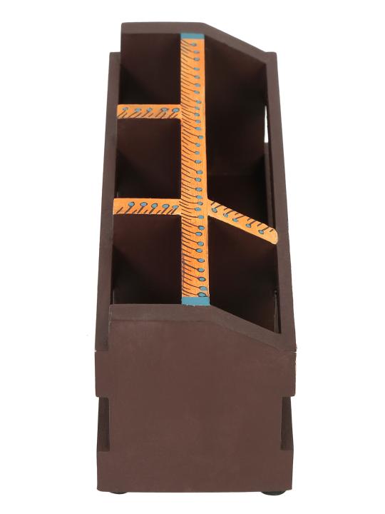Shilpkara 'Shades of Leaf' Decor Office Home Decorative Multipurpose Cutlery Holder and Study Table Stylish Wooden Pen Stand (5 Partitions)
