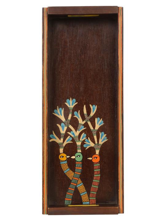 Shilpkara 'Chirping Birds' Handcrafted Wooden Tray for Serving Tray for Breakfast Wooden Tray for Dining Table
