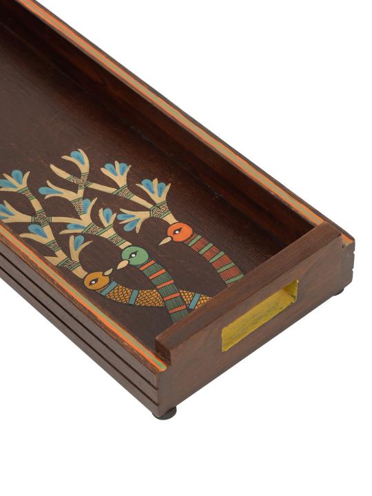 Shilpkara 'Chirping Birds' Handcrafted Wooden Tray for Serving Tray for Breakfast Wooden Tray for Dining Table