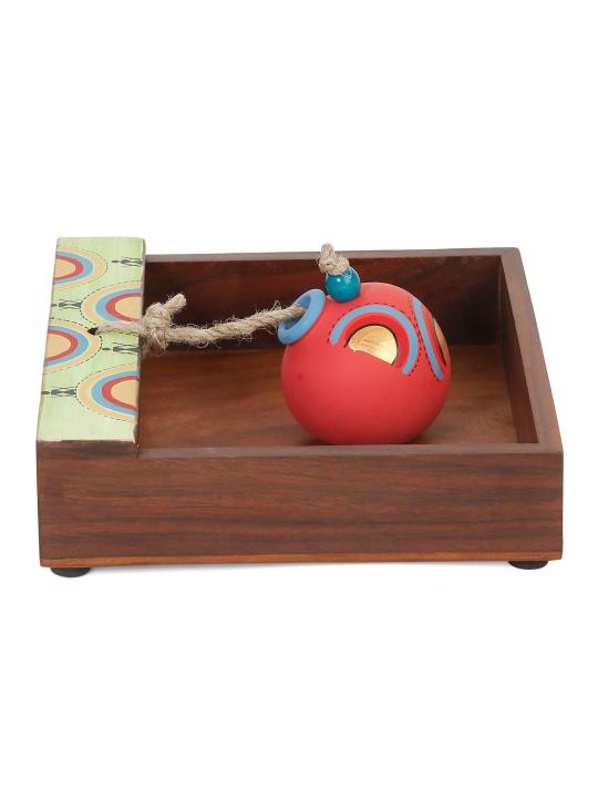 Shilpkara 'Tribal Pot' Wooden Tissue Paper Holder for Table Kitchen Napkin Stand & Napkin Holders for Dining Table with Terracotta Pot Paperweight