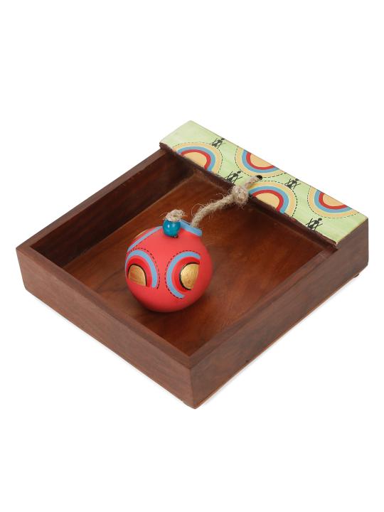 Shilpkara 'Tribal Pot' Wooden Tissue Paper Holder for Table Kitchen Napkin Stand & Napkin Holders for Dining Table with Terracotta Pot Paperweight