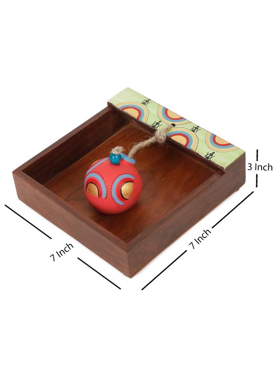 Shilpkara 'Tribal Pot' Wooden Tissue Paper Holder for Table Kitchen Napkin Stand & Napkin Holders for Dining Table with Terracotta Pot Paperweight