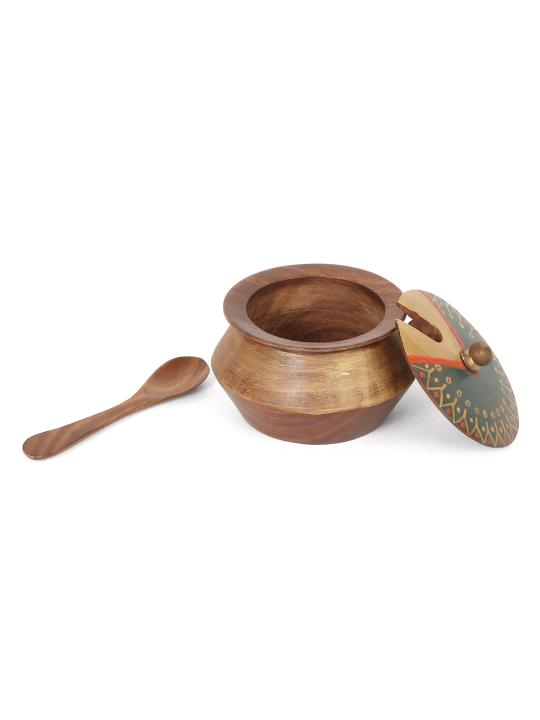 Shilpkara 'Wood Metal Fusions' Decorative Wooden Jars Condiment Mukhwas Container Kitchen Storage Boxes Mukhwas Tray Set & Supari Saunf Container Set Refreshment Jars with Tray & Spoon