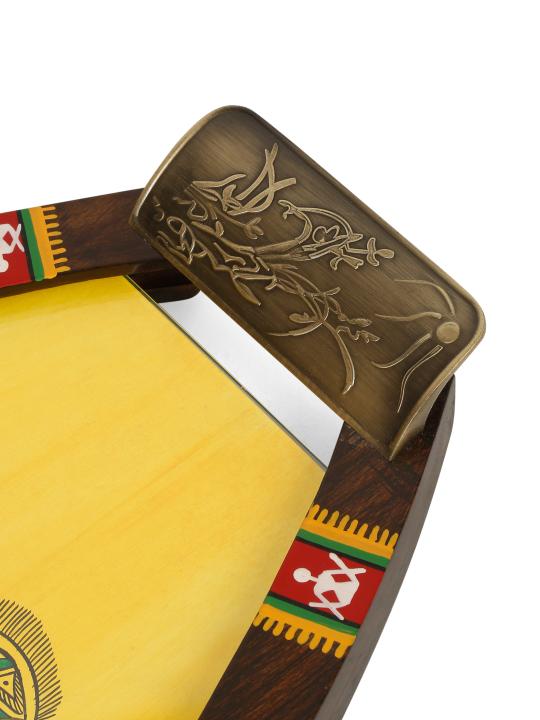 Shilpkara 'Dancing Peacock' Handpainted Kitchen Decorative Table Top Breakfast Coffee Tea Trays Serving Trays for Snacks Decorative Wooden Tray with Metal Handles