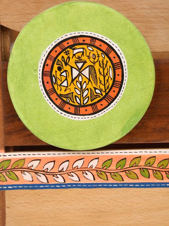 Shilpkara 'Madhubani Leaf Motifs' Handpainted Table Magazine Stand For Office Desk In Mango Wood -Magazine Holder For Living Room Study Table Wooden Newspaper Stand For Home Magazine Storage Organizer