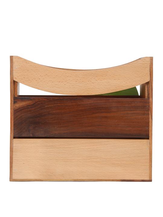 Shilpkara 'Madhubani Leaf Motifs' Handpainted Table Magazine Stand For Office Desk In Mango Wood -Magazine Holder For Living Room Study Table Wooden Newspaper Stand For Home Magazine Storage Organizer