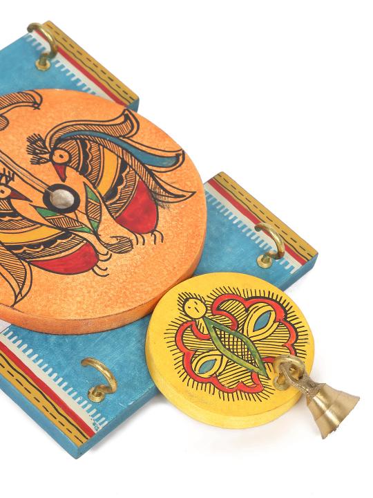Shilpkara 'Madhubani Bird' Handpainted Wooden Key Holder for Wall (4 Hooks) - Key Stand Keychain Holder for Home Key Hanger Wall Hooks for Hanging Home Decor Key Chain Hanger