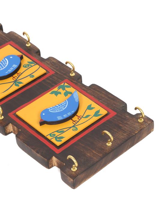 Shilpkara 'Love Birds' Handpainted Wooden Key Holder for Wall (9 Hooks) - Key Stand Keychain Holder for Home Key Hanger Wall Hooks for Hanging Home Decor Key Chain Hanger