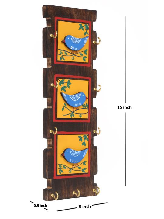 Shilpkara 'Love Birds' Handpainted Wooden Key Holder for Wall (9 Hooks) - Key Stand Keychain Holder for Home Key Hanger Wall Hooks for Hanging Home Decor Key Chain Hanger