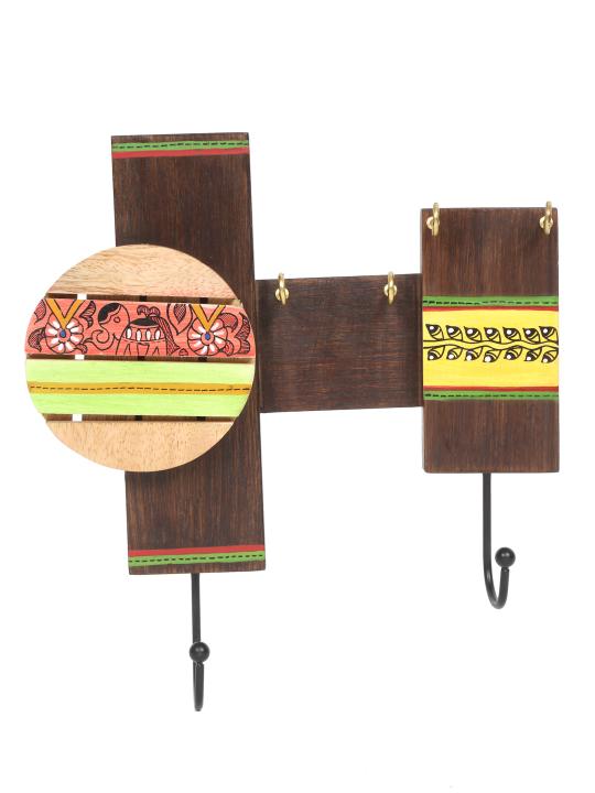 Shilpkara 'Tribal Arts' Handpainted Wooden Key Holder for Wall in Mango Wood (6 Hooks) - Key Stand Keychain Holder for Home Key Hanger Wall Hooks for Hanging Home Decor Key Chain Hanger