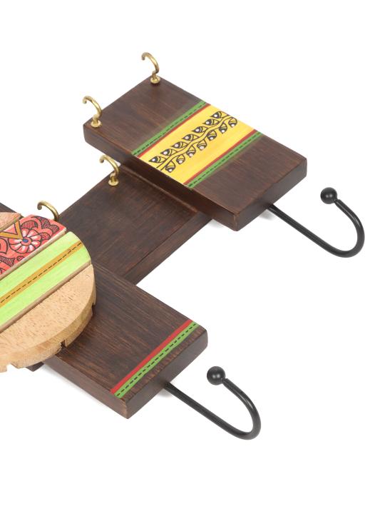 Shilpkara 'Tribal Arts' Handpainted Wooden Key Holder for Wall in Mango Wood (6 Hooks) - Key Stand Keychain Holder for Home Key Hanger Wall Hooks for Hanging Home Decor Key Chain Hanger