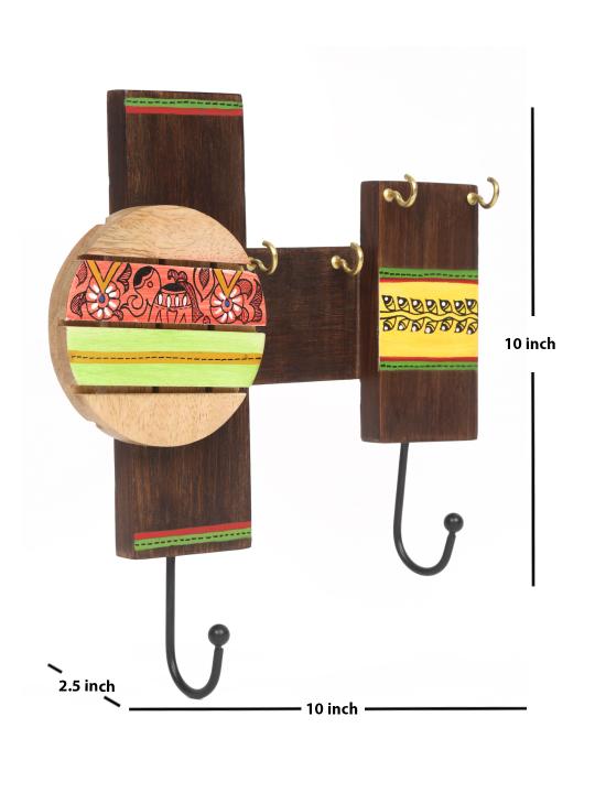 Shilpkara 'Tribal Arts' Handpainted Wooden Key Holder for Wall in Mango Wood (6 Hooks) - Key Stand Keychain Holder for Home Key Hanger Wall Hooks for Hanging Home Decor Key Chain Hanger