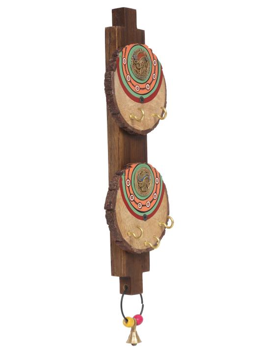 Shilpkara 'Dhokra Motifs' Handpainted Wooden Key Holder for Wall (6 Hooks) - Key Stand Keychain Holder for Home Key Hanger Wall Hooks for Hanging Home Decor Key Chain Hanger