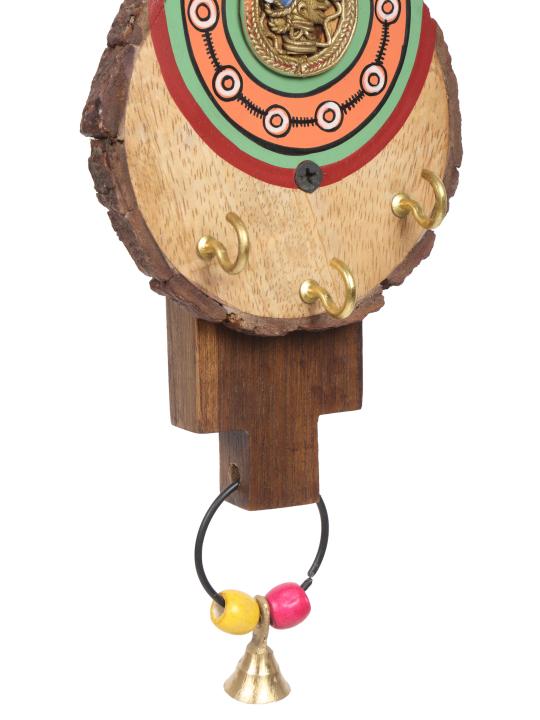 Shilpkara 'Dhokra Motifs' Handpainted Wooden Key Holder for Wall (6 Hooks) - Key Stand Keychain Holder for Home Key Hanger Wall Hooks for Hanging Home Decor Key Chain Hanger