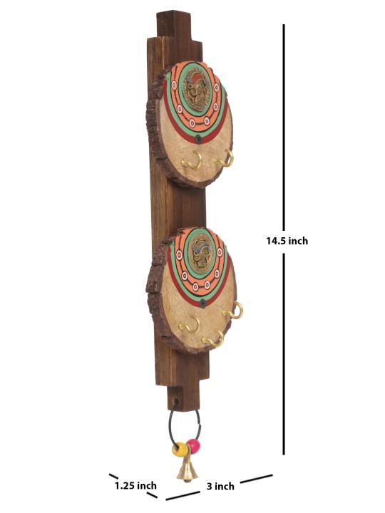 Shilpkara 'Dhokra Motifs' Handpainted Wooden Key Holder for Wall (6 Hooks) - Key Stand Keychain Holder for Home Key Hanger Wall Hooks for Hanging Home Decor Key Chain Hanger