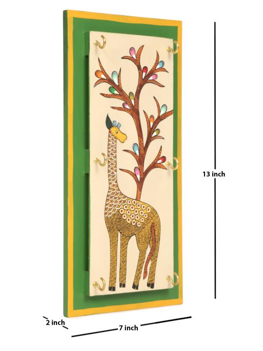 Shilpkara 'Giraffe Gallore' Handpainted Wooden Key Holder for Wall (6 Hooks) - Key Stand Keychain Holder for Home Key Hanger Wall Hooks for Hanging Home Decor Key Chain Hanger
