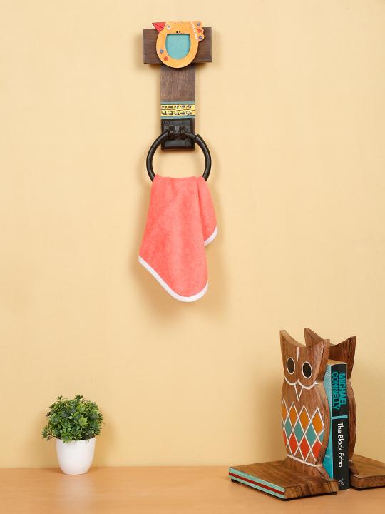 Shilpkara 'Tribal Bird' Handcrafted Towel Ring Holder in Mango Wood - Kitchen Towel Holder for Kitchen Face & Hand Towel Stand Hangers Bathroom Towel Ring for Wash Basin Bedroom Wall DÃ©cor