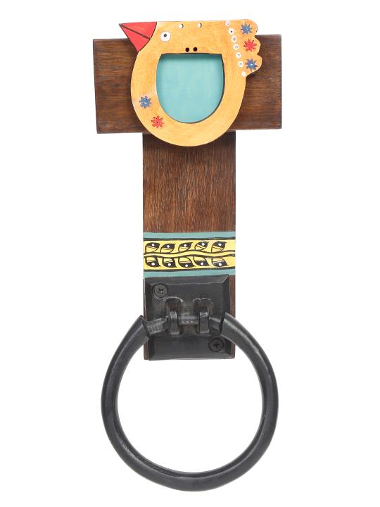 Shilpkara 'Tribal Bird' Handcrafted Towel Ring Holder in Mango Wood - Kitchen Towel Holder for Kitchen Face & Hand Towel Stand Hangers Bathroom Towel Ring for Wash Basin Bedroom Wall DÃ©cor